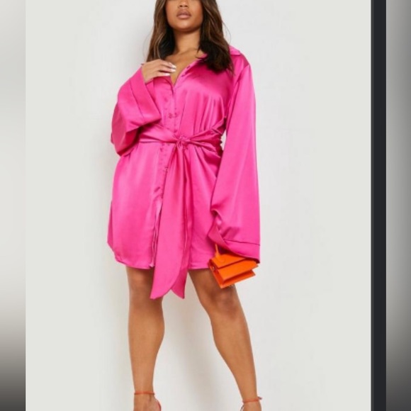 Boohoo Plus Dresses & Skirts - Boohoo Satin Wrap Shirt Dress